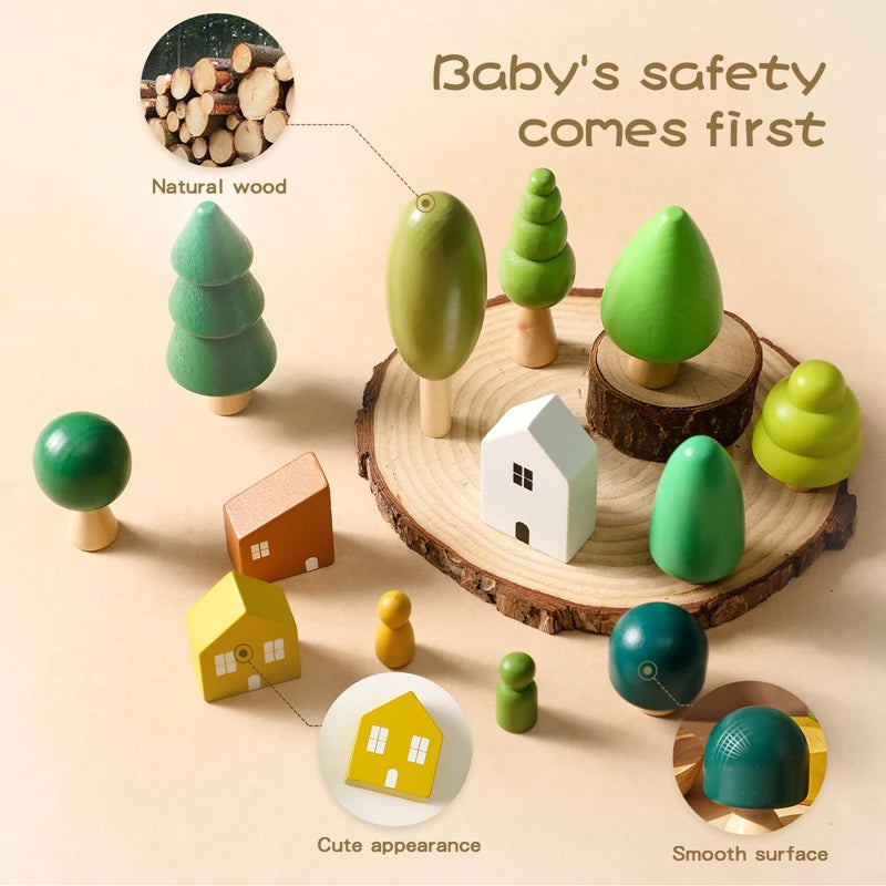 Wooden Grasp Matching Toy Wooden Building House Block Forest Ornaments Toy Christmas Tree Children Montessori Education Toy