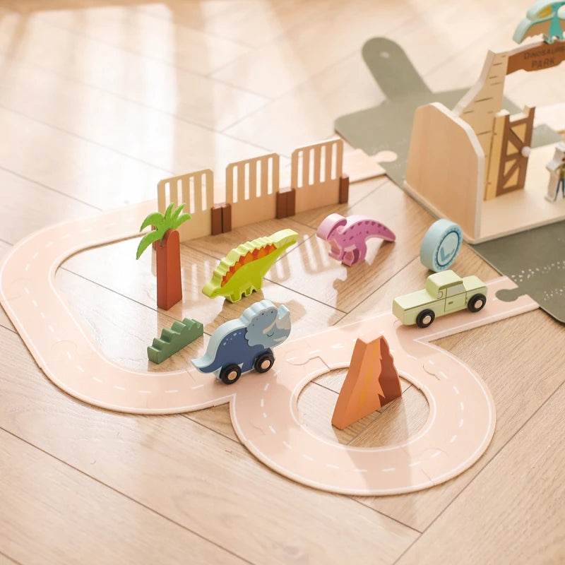 Montessori Dinosaur Scene Building Toy Stacking Building Block Toys Novel Wooden Montessori Educational Busy Box Newborn Puzzle