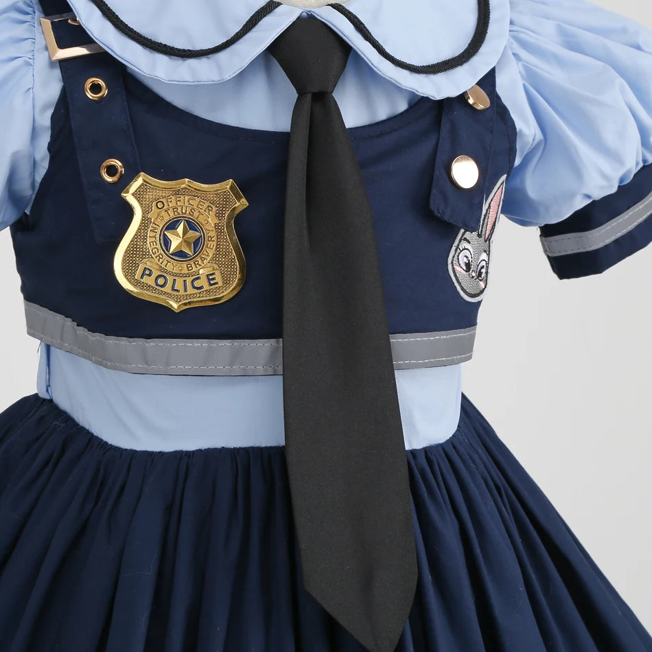 Movie Zootropolis Judy Cosplay Costume Kids Dress Tie Headdress Belt Socks Full Set Girls Police Role Play Uniform Halloween