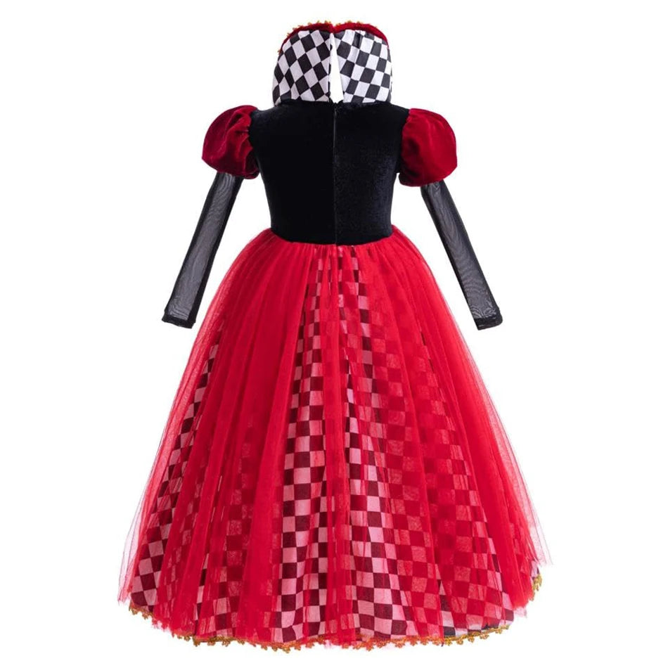 Kids The Red Queen Cosplay Dress Halloween Party Mother And Girl Family Matching Outfits Long Sleeve Sequin Princess Costume