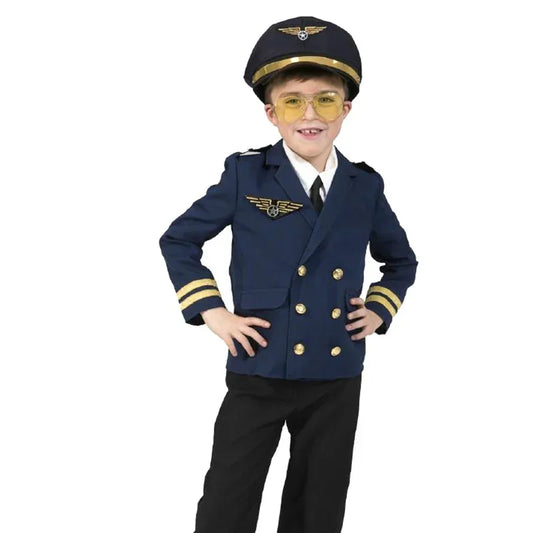 Children Halloween Costume Kids Aircraft Captain's Uniform Cosplay Clothing Hat Set Pilot Party Clothes Boy Girl Birthday Gift