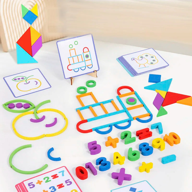 Wooden Creative Sticks And Rings Puzzle Tangram Puzzle Intelligence Game Montessori Educational Toys For Children 3 Year Old