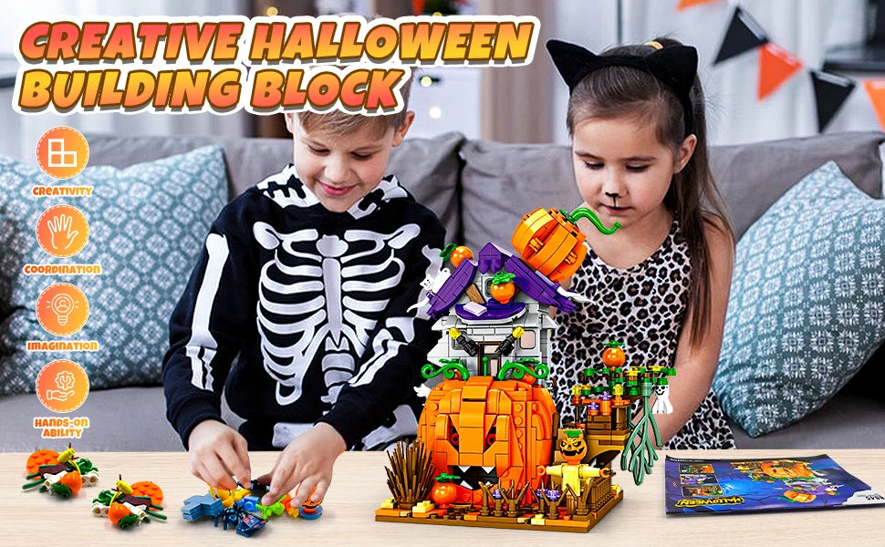 Halloween Creative Building Blocks Set Halloween Hut Haunted House Pumpkin House Decoration Bricks Kit Toys Birthday Party Gifts