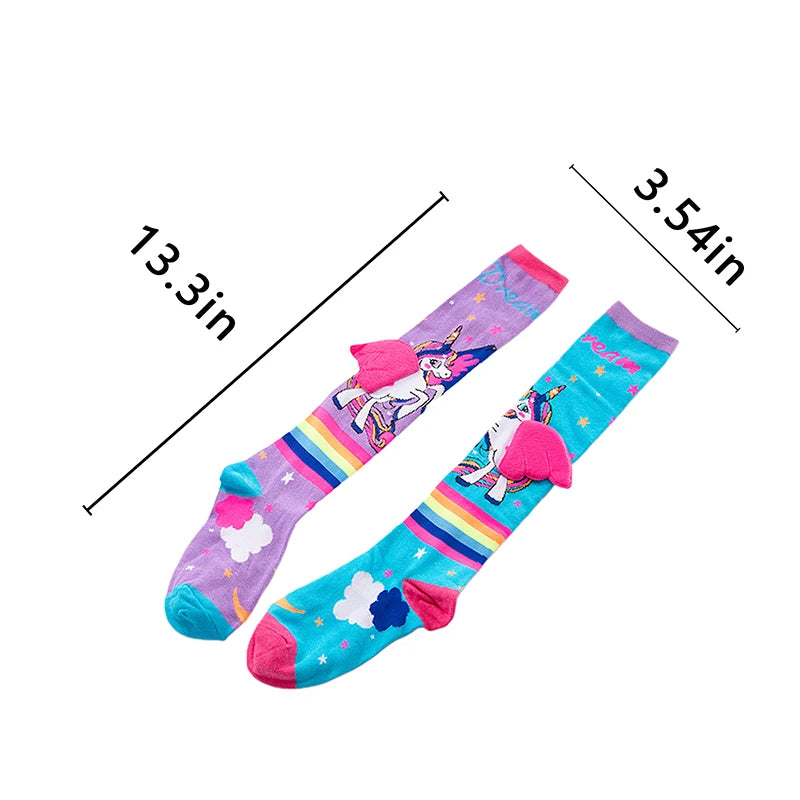 2024 New Little Girl Knee High Socks Cute Cartoon Pony Print Long Stockings Soft Child Fun Socks