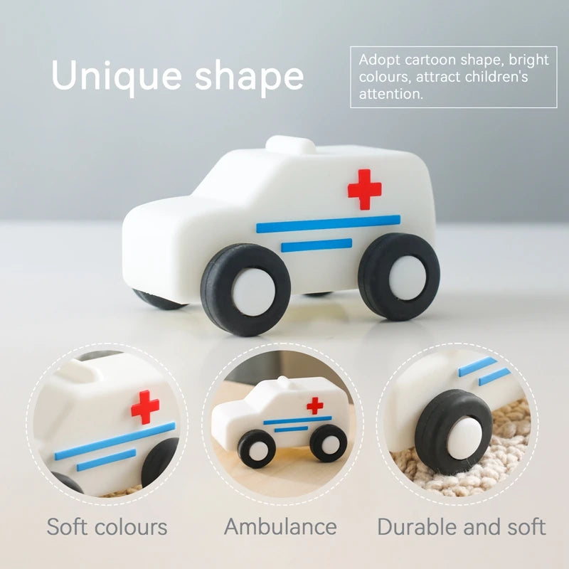 Silicone Car Baby 0-12 Month Toys Ambulances Truck For Babies Food Grade Silicone Educational Infants Developmental Newborn Gift