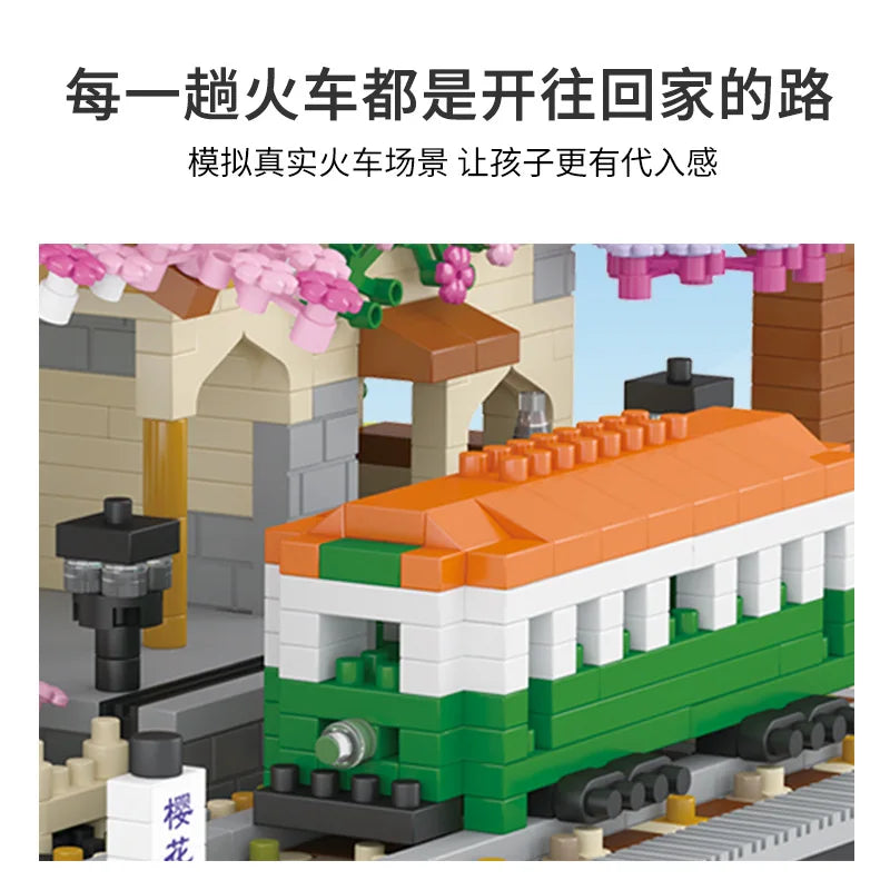 DIY Purple Romantic Cherry Blossom Flower Pink Tree House Train Assembly Building Blocks Classic Model Bricks Sets Kid