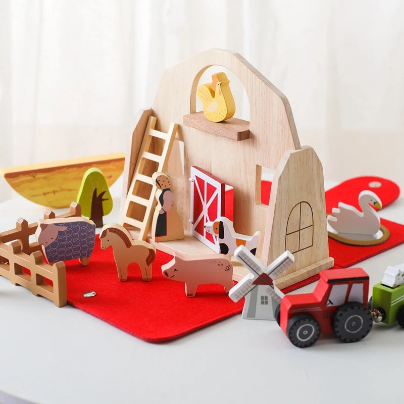 Baby Wooden Removable House Toys Barn Model Montessori Busy Box Toys Wooden Cars Animal Blocks Removable Newborn Puzzle Games