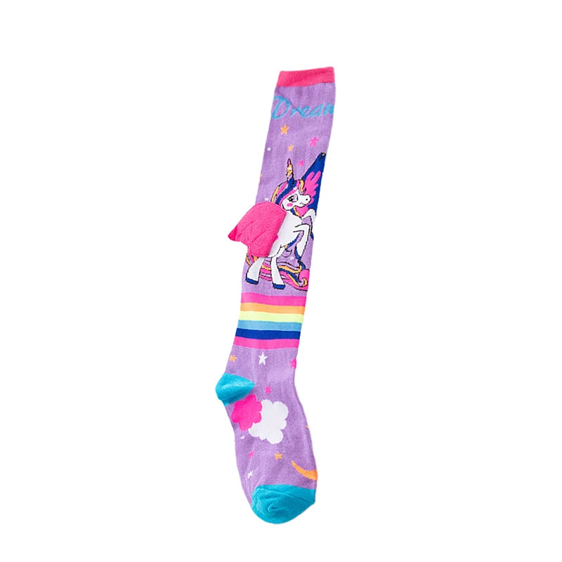 2024 New Little Girl Knee High Socks Cute Cartoon Pony Print Long Stockings Soft Child Fun Socks