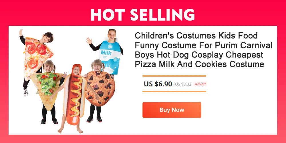 Cool Children's Costumes Kids Food Funny Costume For Purim Carnival Boys Hot Dog Cosplay Pizza Milk And Cookies Costume