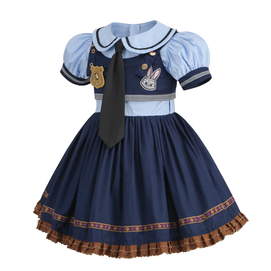 Movie Zootropolis Judy Cosplay Costume Kids Dress Tie Headdress Belt Socks Full Set Girls Police Role Play Uniform Halloween