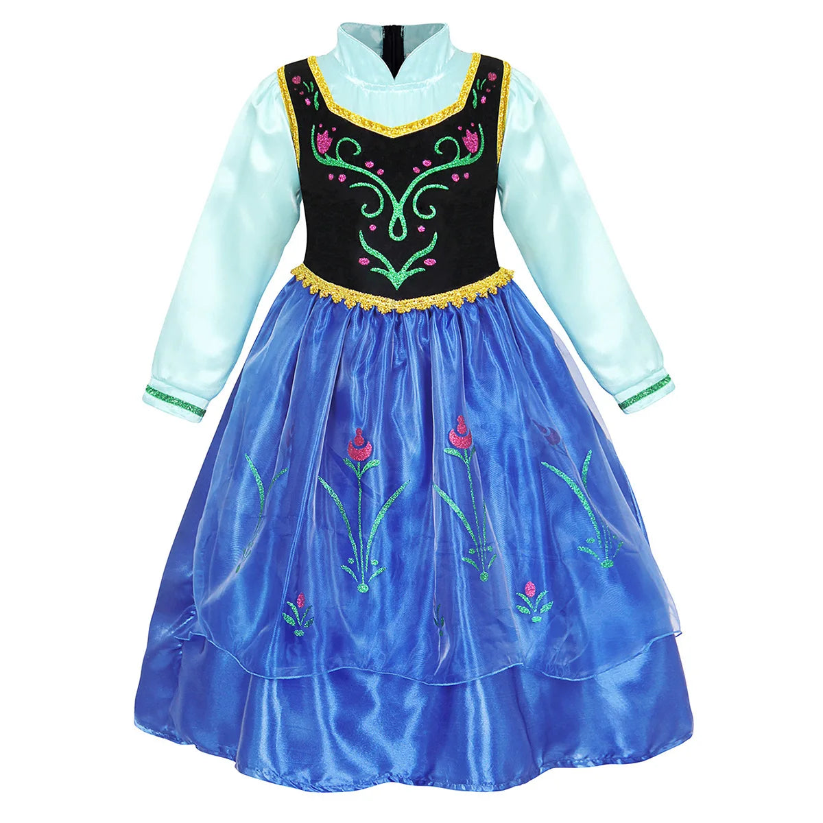 Disney Anna Dress with Cape for Kids Girl Carnival Princess Disguise Frozen Party Clothing Girls Hallloween Anna Gown Prom Dress