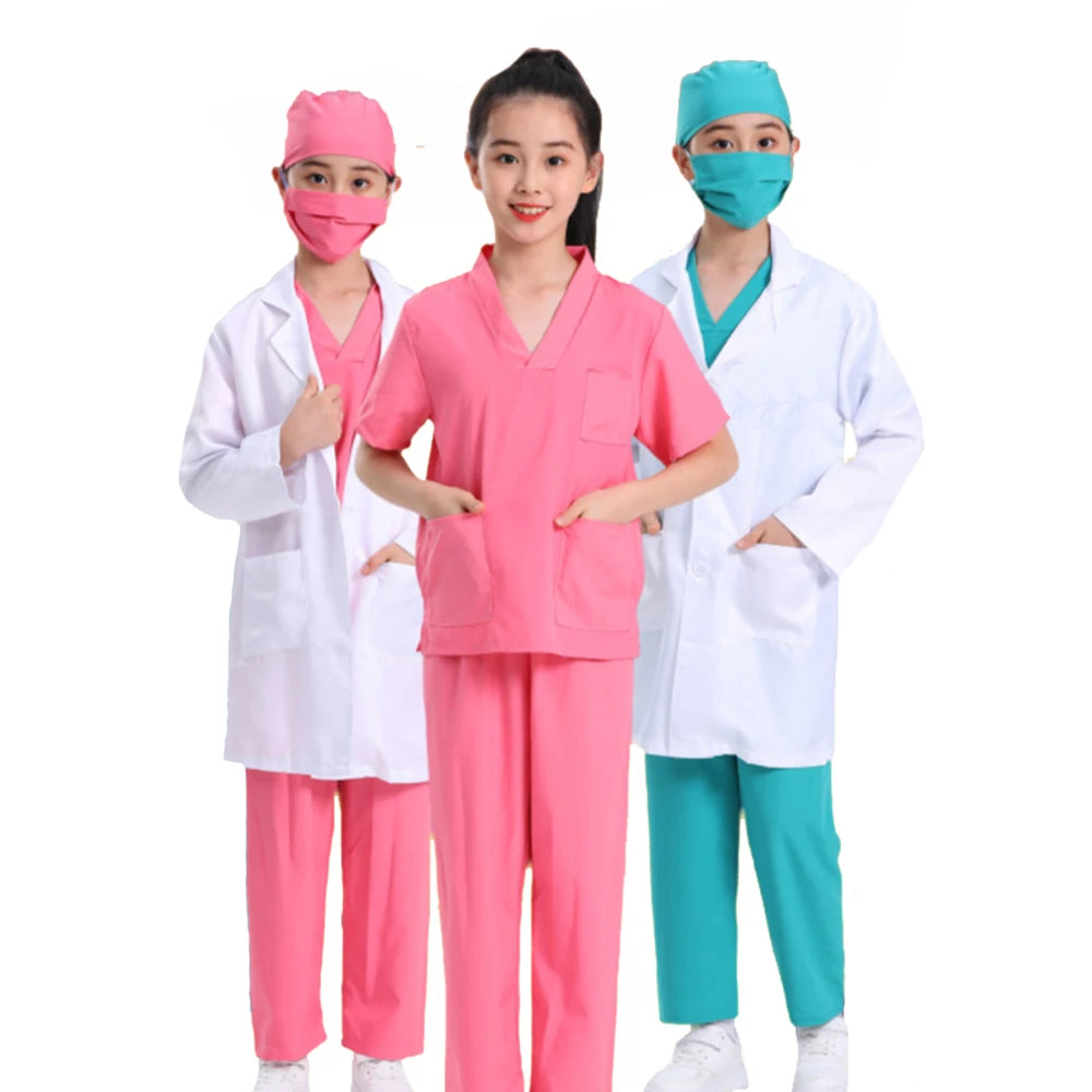 Halloween Kids Surgeon Doctor Uniform Shirt Pants Coat Suit Boys Girl Cosplay Costumes Children Party Role Playing Dress Up Suit