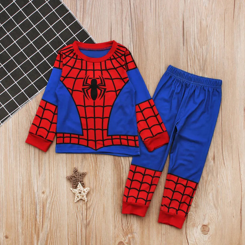 Children Super Hero Captain America Batman Cosplay Pajamas Cartoon Spider-Man Long Sleeve Top+Pant+Cape Suit 2-8T Baby Sleepwear