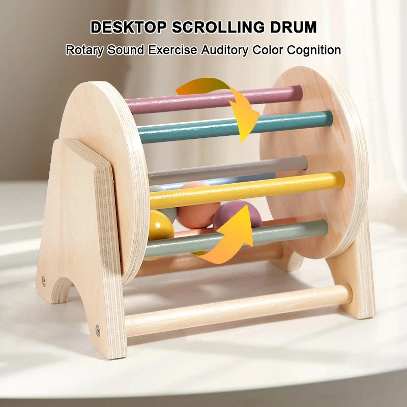 Montessori Infant Wooden Toys Target Box Rolling Drum Color Shape Cognition Match Educational Sensory Baby Teaching Aid Gifts