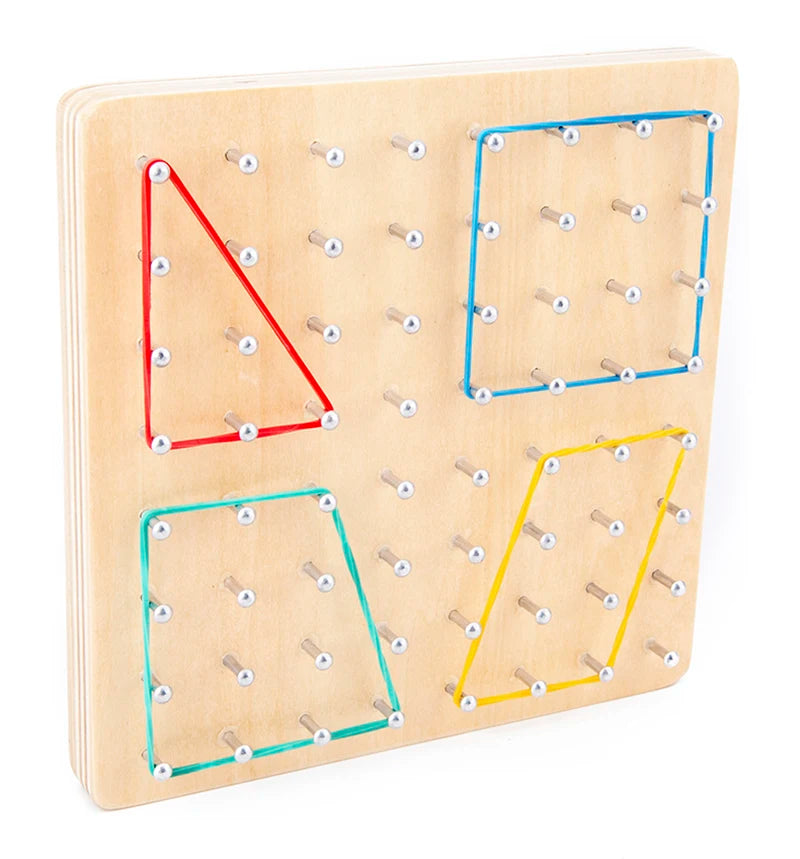 Children Math Wooden Toys Set Geometric Shape Rubber Band Nailboard Game Montessori Educational Creative Toy Fine Motor Training