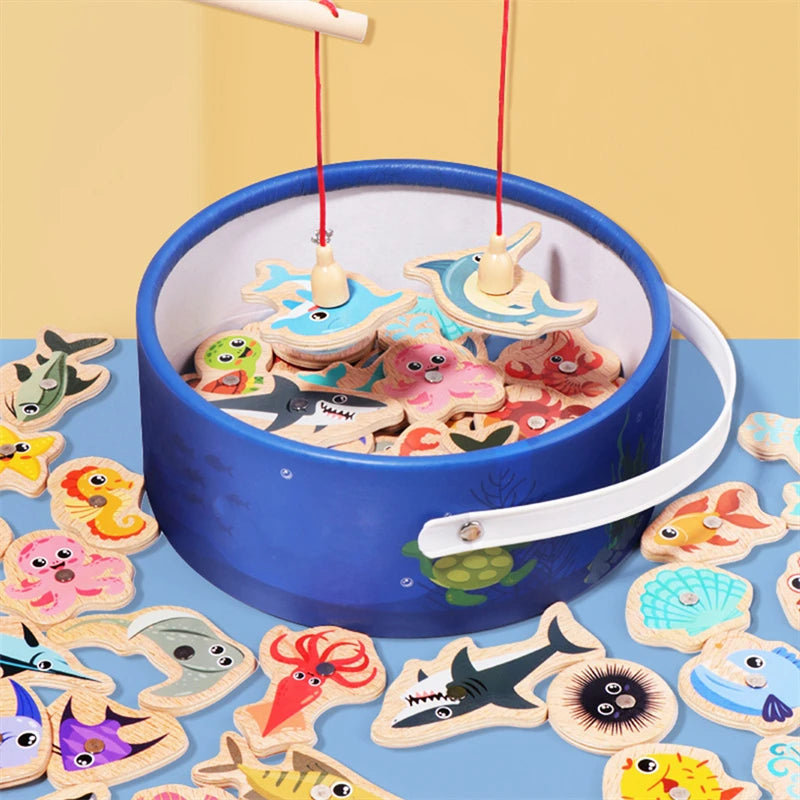 Magnetic Fishing Game Suitable For Young Children Wooden Letter Puzzle Maze Board Preschool ABC Capital Letter Matching Game