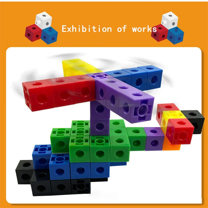 Linking Cubes Math Blocks Toy with Activity Cards 100pcs Numbers Counting Set Snap Toy Counters Kids Educational Learning Gifts