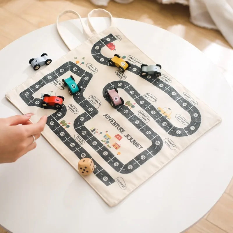 35*31CM Montessori Toys Baby Car Traffic Road Map Canvas Desktop Mat Game Wooden Car Parent-child Interaction Kid Education Gift