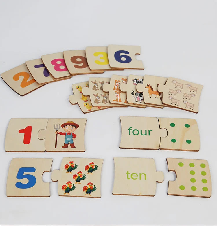 Wooden Number Matching Puzze Toys Montessori Early Education Digital Pattern Thicken Blocks Game for Baby Festival Gift Toy