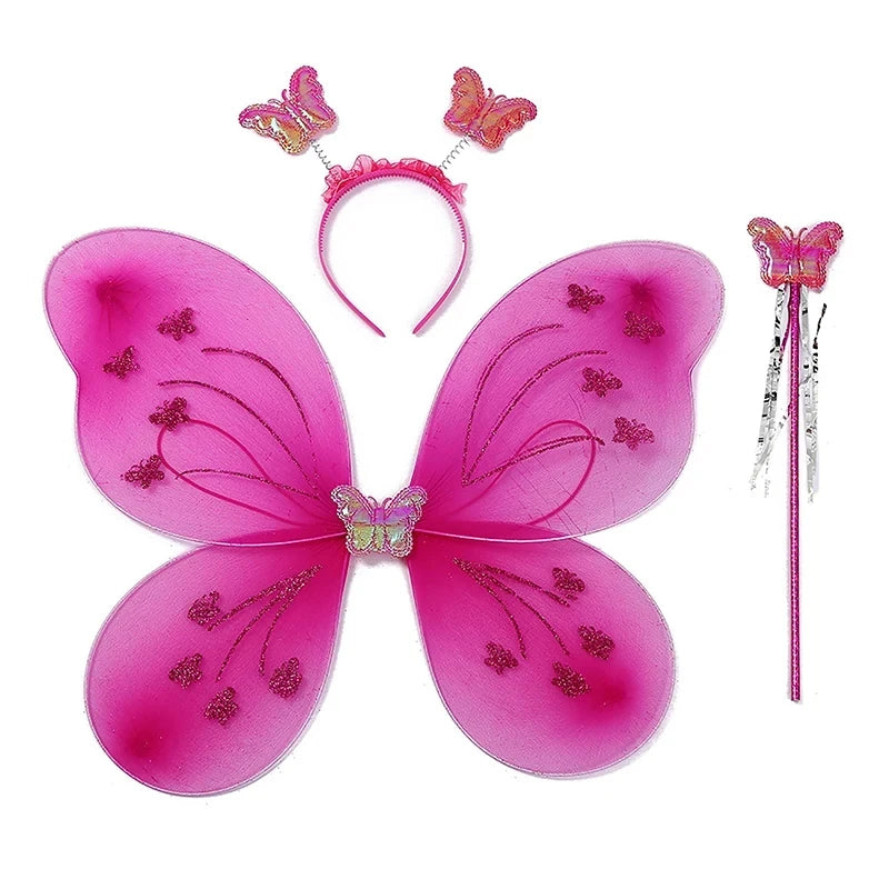 Kids Butterfly Headband Wings Cute Party Props with Fairy Wand Glitter Butterfly Dressing Up Fairy Wing Cosplay Costume