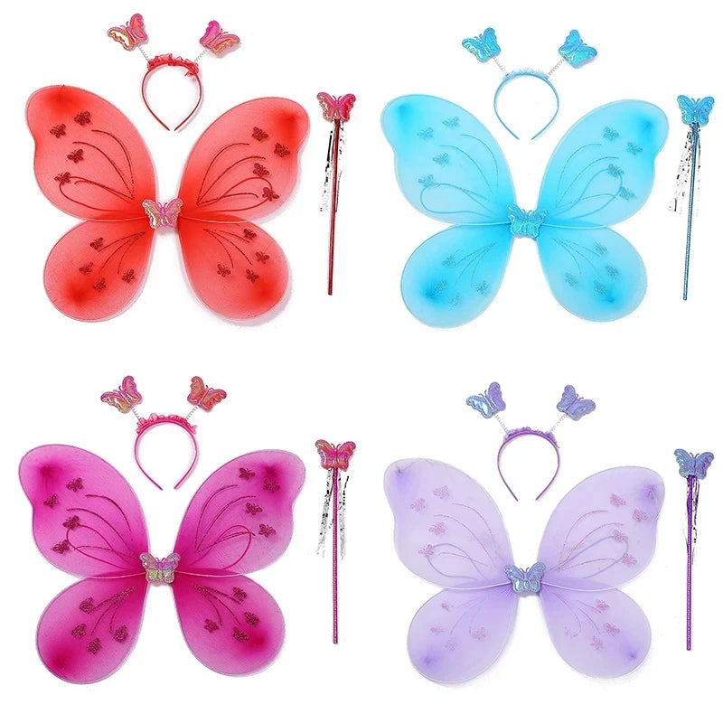 Kids Butterfly Headband Wings Cute Party Props with Fairy Wand Glitter Butterfly Dressing Up Fairy Wing Cosplay Costume