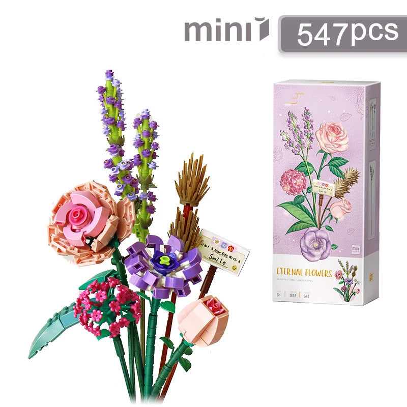 Mini Rose Building Blocks Flower Simulation Potted Bouquet 3D Model Home Decoration DIY Children's Educational Toys Girl Gift