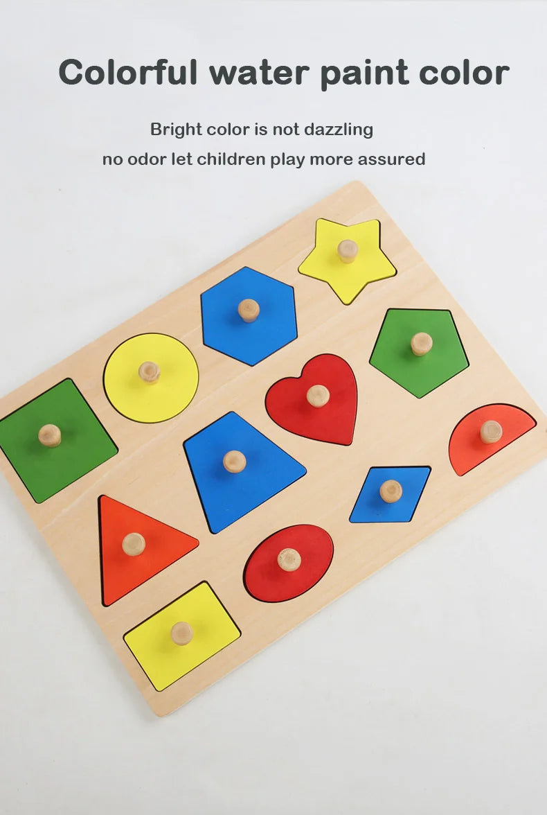 Montessori baby puzzle toys, wooden shape and color matching hand scratching board, geometric early education cognitive toys