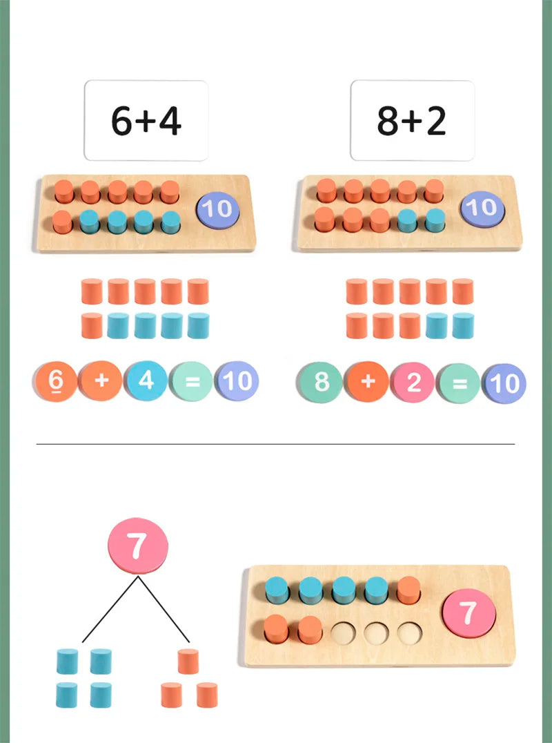 Children's Wooden Number Board Cognitive Matching Addition Subtraction Operation Montessori Logical Thinking Training Math Toys