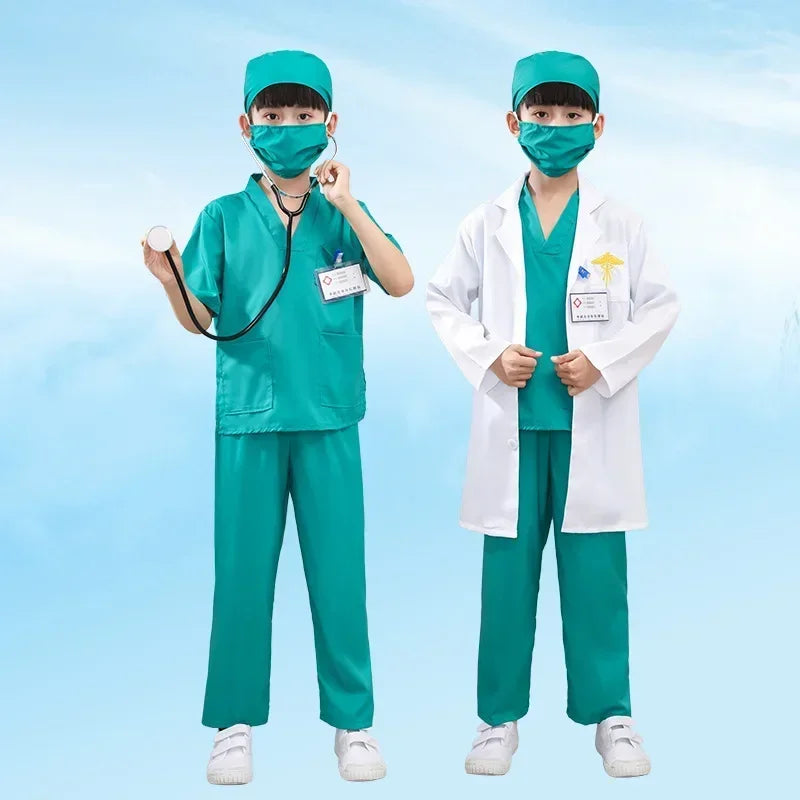 Children's White Coat Nurse's Suit Little Doctor's Surgical Suit Toddler's Boys' and Girls' Retrograde Dance Costume