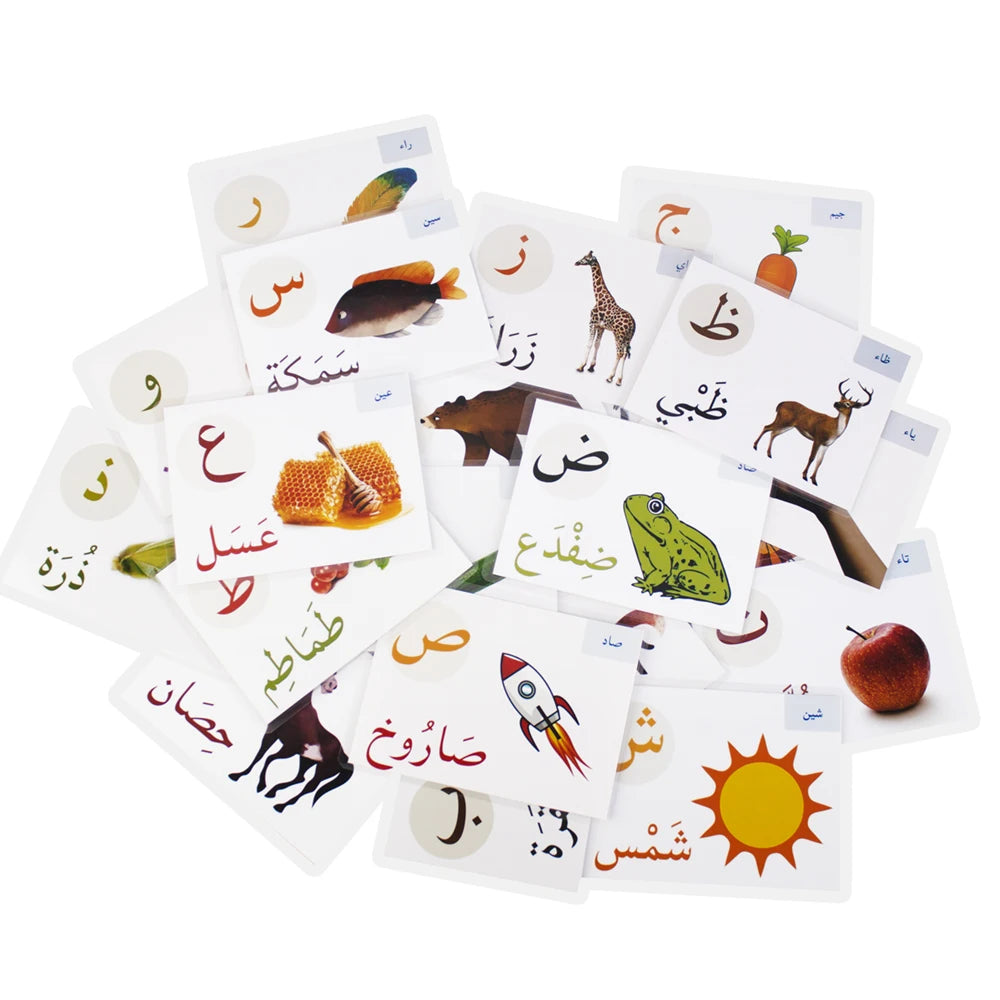 Baby Arabic Alphabet Card Montessori Learning Arabic Word Paper Children Educational Preschool Flashcards for Kids Cognitive Toy