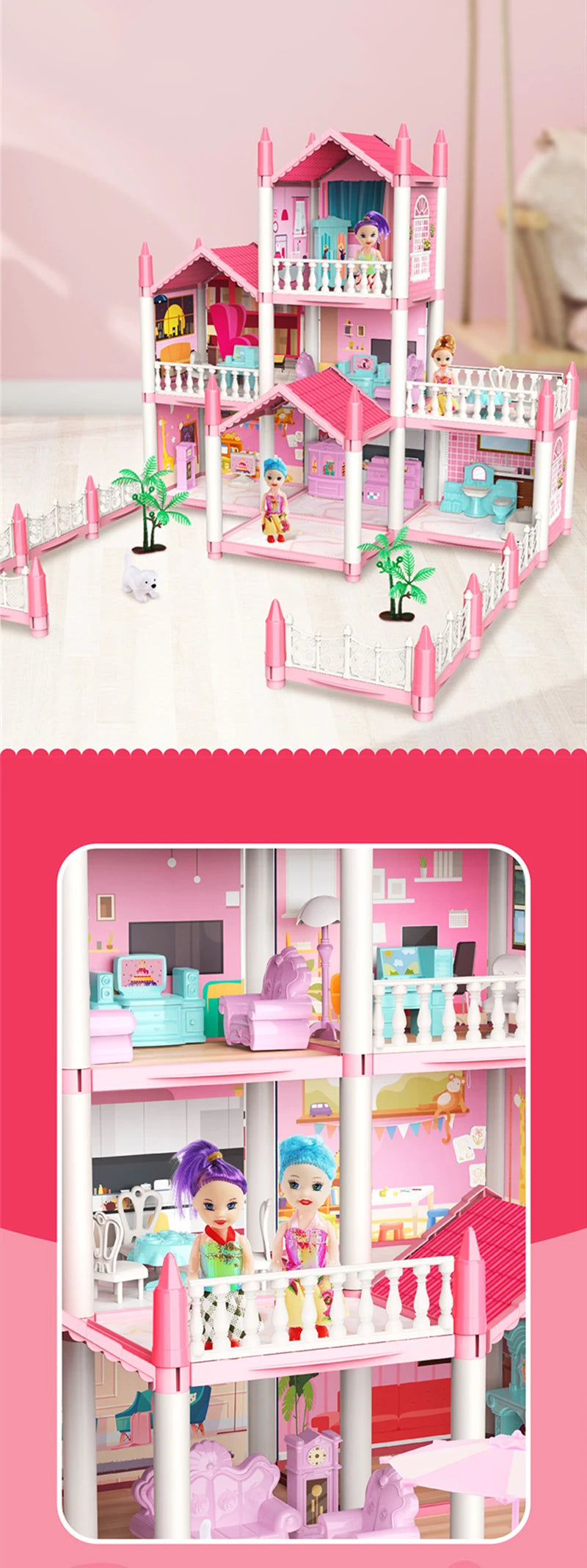 Princess Castle3d Dollhousekids Educational Villa Assembling Toy Set Playing Girl Doll House Toy Gifts DIY