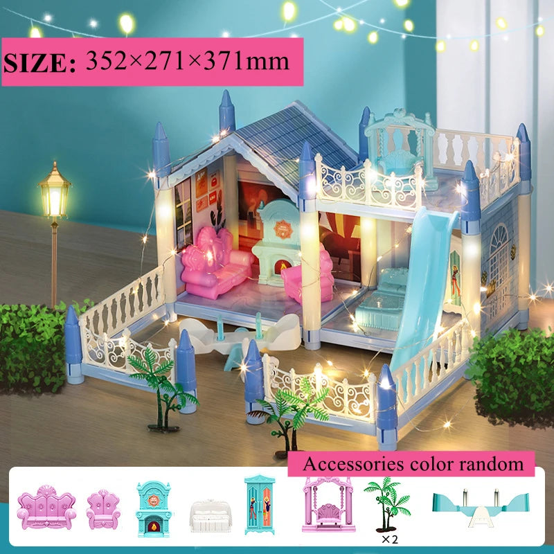 3D Assembly Doll House DIY Mini Model Girl Birthday Gift Toy House Children's Crossing House Villa Princess Castle Led Light