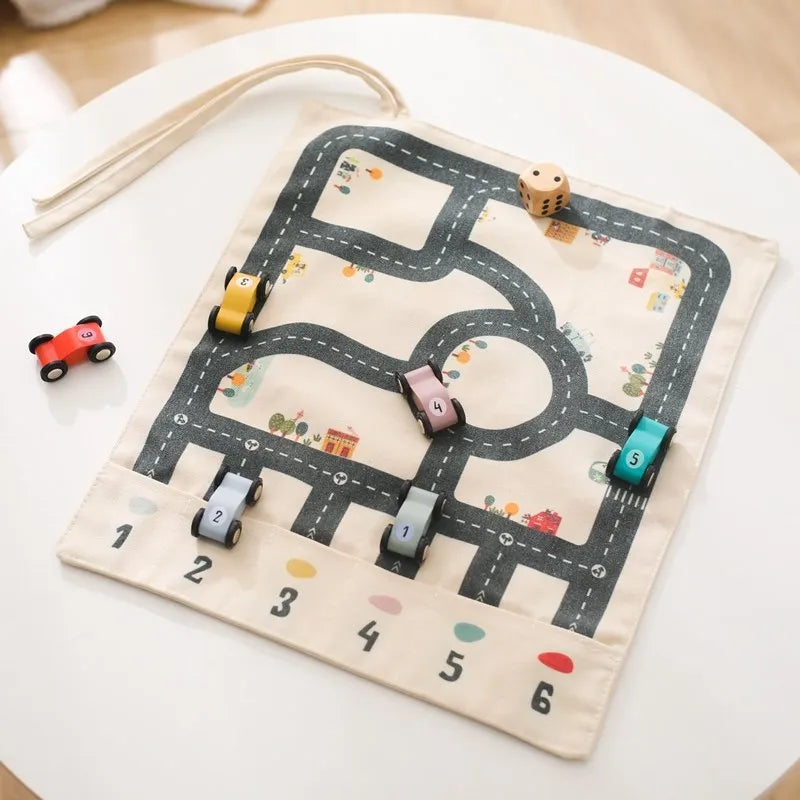 35*31CM Montessori Toys Baby Car Traffic Road Map Canvas Desktop Mat Game Wooden Car Parent-child Interaction Kid Education Gift