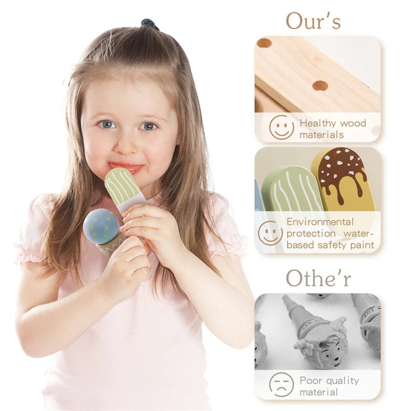 Kid Wooden Ice Cream Shop Pretend Play Set Educational Montessori Toy  Children Simulation Sales Ice Cream Toy Kid Birthday Gift