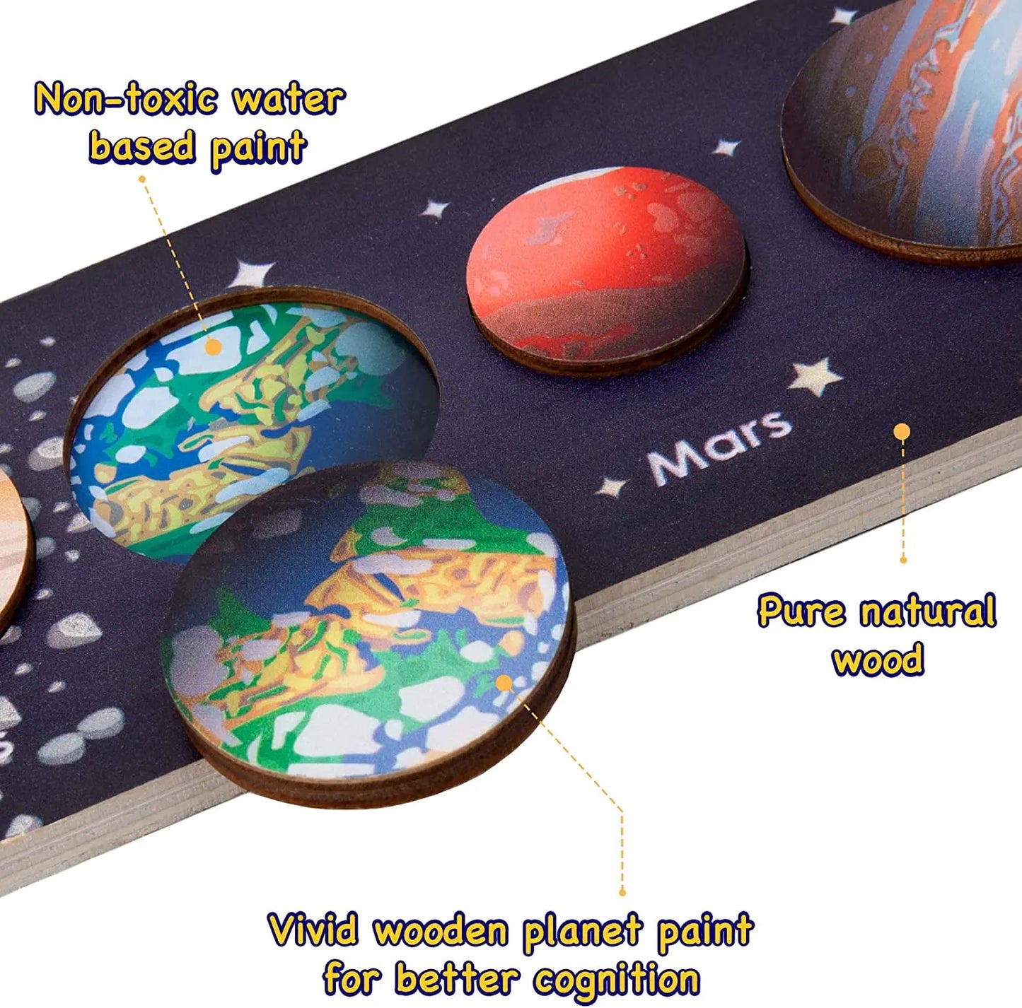 Children Wooden Space Planet Puzzles Montessori Toys Planet Matching Game Jigsaw Tray Universe Solar System Science Learning Toy