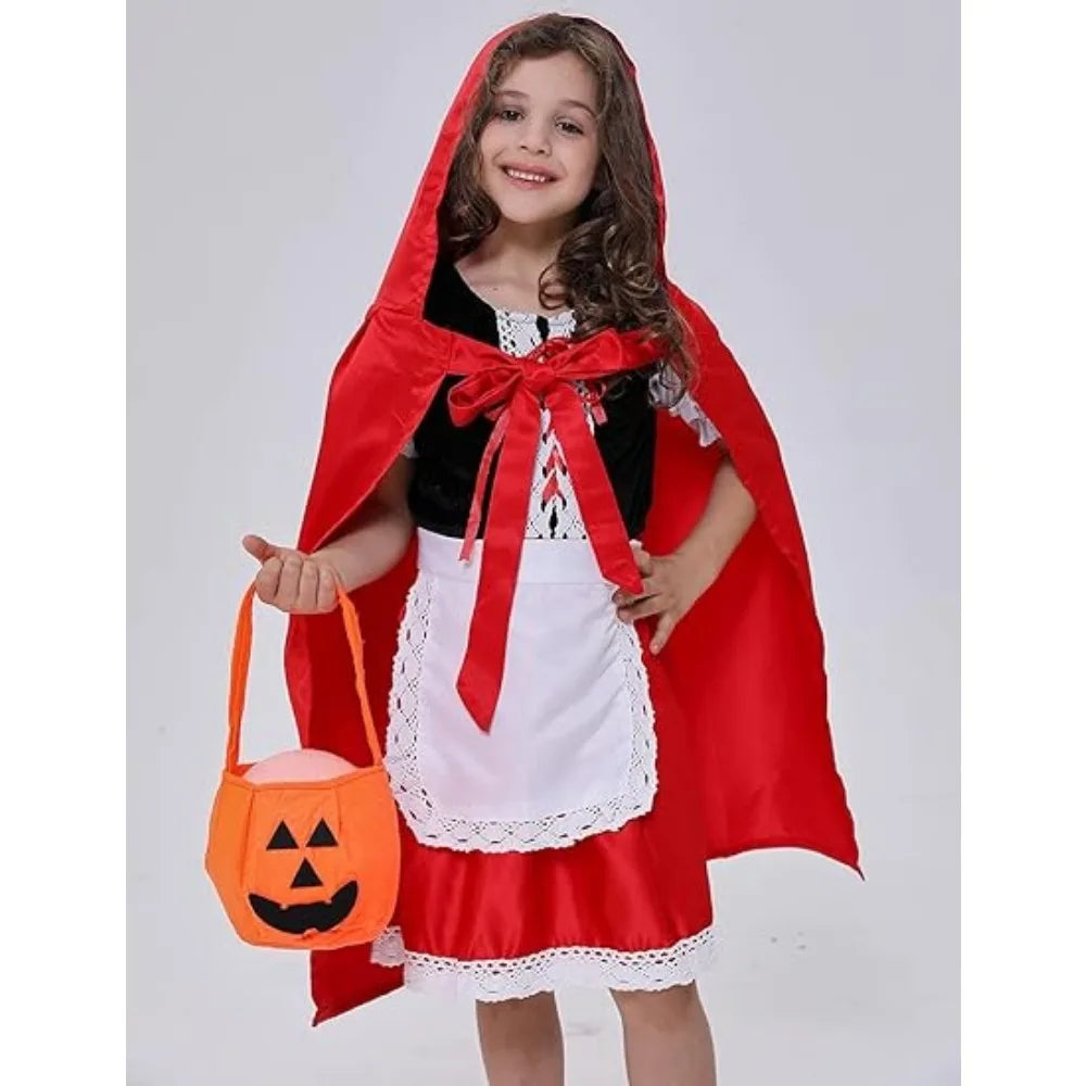 Little Red Riding Hood Girl Costume Children's Halloween Fairy Tale Storybook Cosplay Princess Dress Dress Hooded Cape