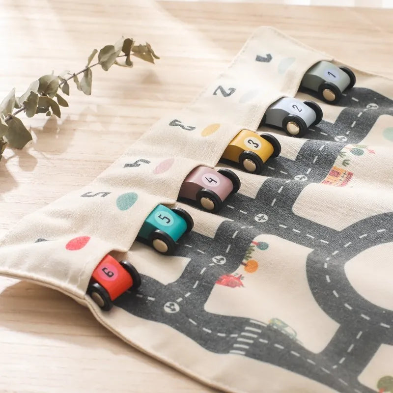 35*31CM Montessori Toys Baby Car Traffic Road Map Canvas Desktop Mat Game Wooden Car Parent-child Interaction Kid Education Gift