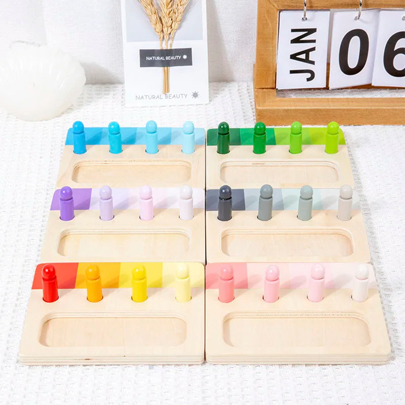 Wooden Montessori Toy Color Sense System Training Wood Insert Board 24 Color Children's Color Cognitive Matching Educational Toy