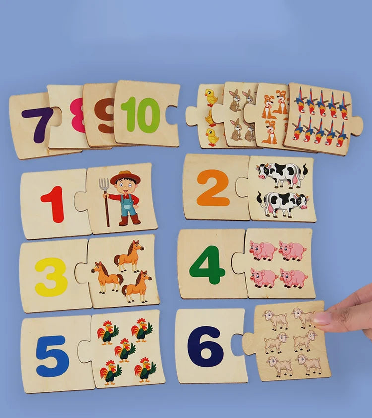 Wooden Number Matching Puzze Toys Montessori Early Education Digital Pattern Thicken Blocks Game for Baby Festival Gift Toy