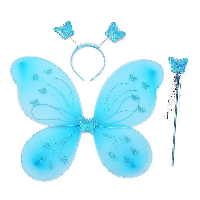 Kids Butterfly Headband Wings Cute Party Props with Fairy Wand Glitter Butterfly Dressing Up Fairy Wing Cosplay Costume