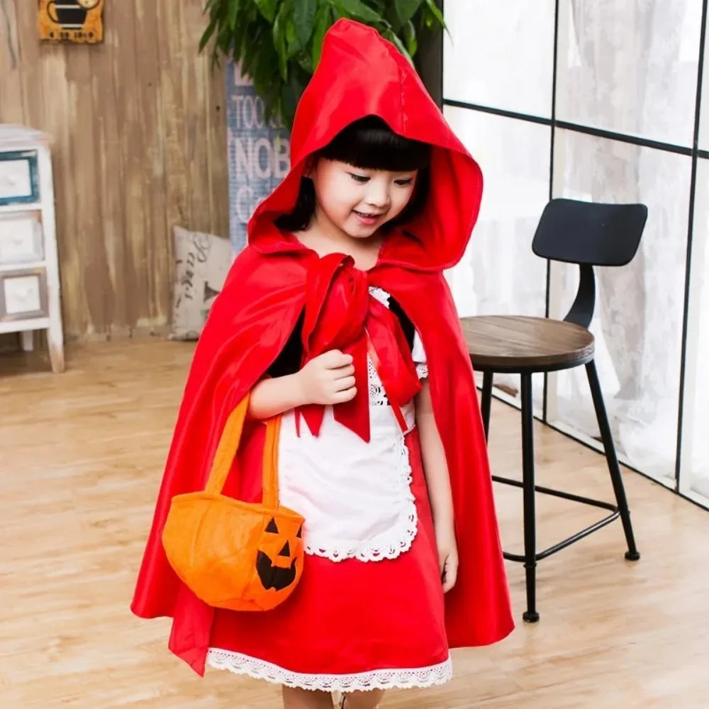 Little Red Riding Hood Girl Costume Children's Halloween Fairy Tale Storybook Cosplay Princess Dress Dress Hooded Cape