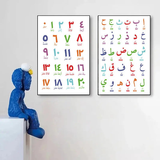 Arabic Islamic Wall Art Canvas Painting Arabic Letters Alphabets Numerals Poster Prints Nursery Kids Room Wall Art Decor