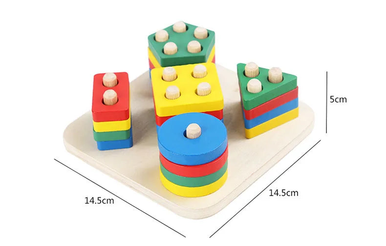 Wooden Geometric Shape Five Sets of Columns Wisdom Column Montessori Toys Early Education Cognitive Building Blocks Toy Gift