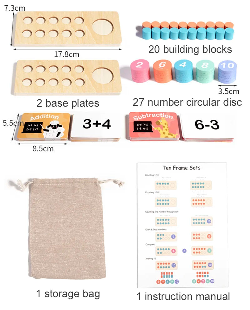 Children's Wooden Number Board Cognitive Matching Addition Subtraction Operation Montessori Logical Thinking Training Math Toys