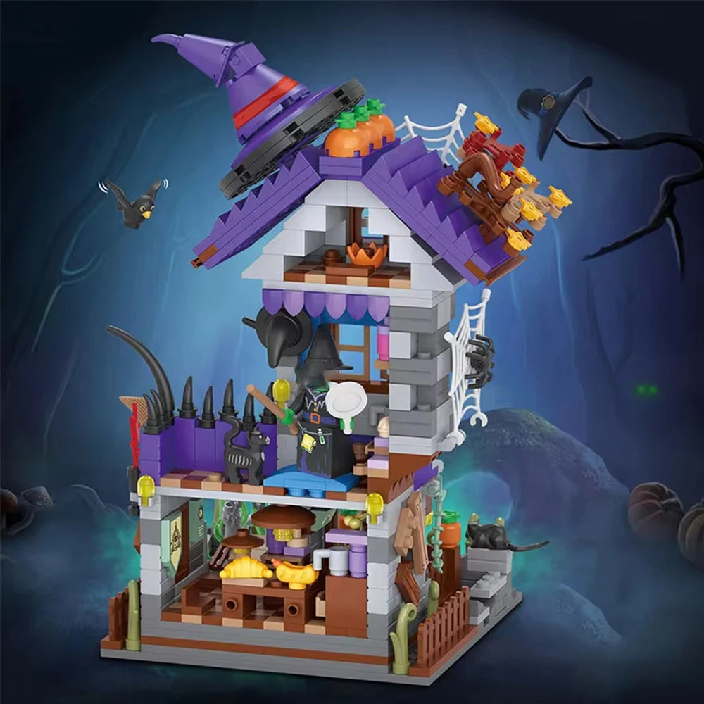 Halloween Creative Building Blocks Set Halloween Hut Haunted House Pumpkin House Decoration Bricks Kit Toys Birthday Party Gifts