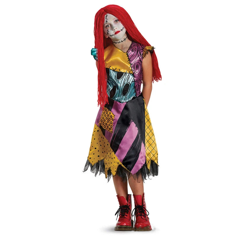 The Nightmare Before Christmas Horro Sally Cosplay Costume Baby Girls Halloween Masquerade Party Jack Skellington Dress For Kids