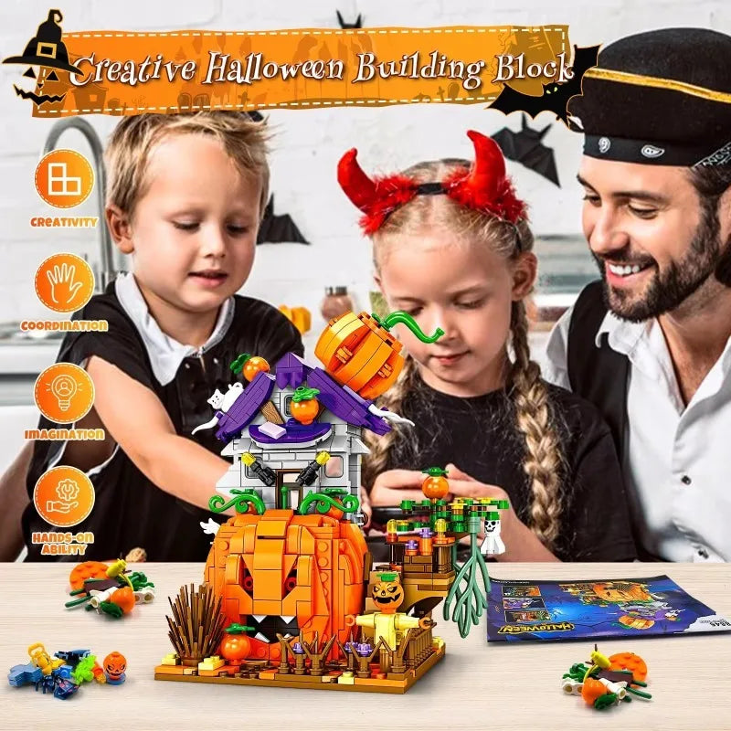 Halloween Creative Building Blocks Set Halloween Hut Haunted House Pumpkin House Decoration Bricks Kit Toys Birthday Party Gifts