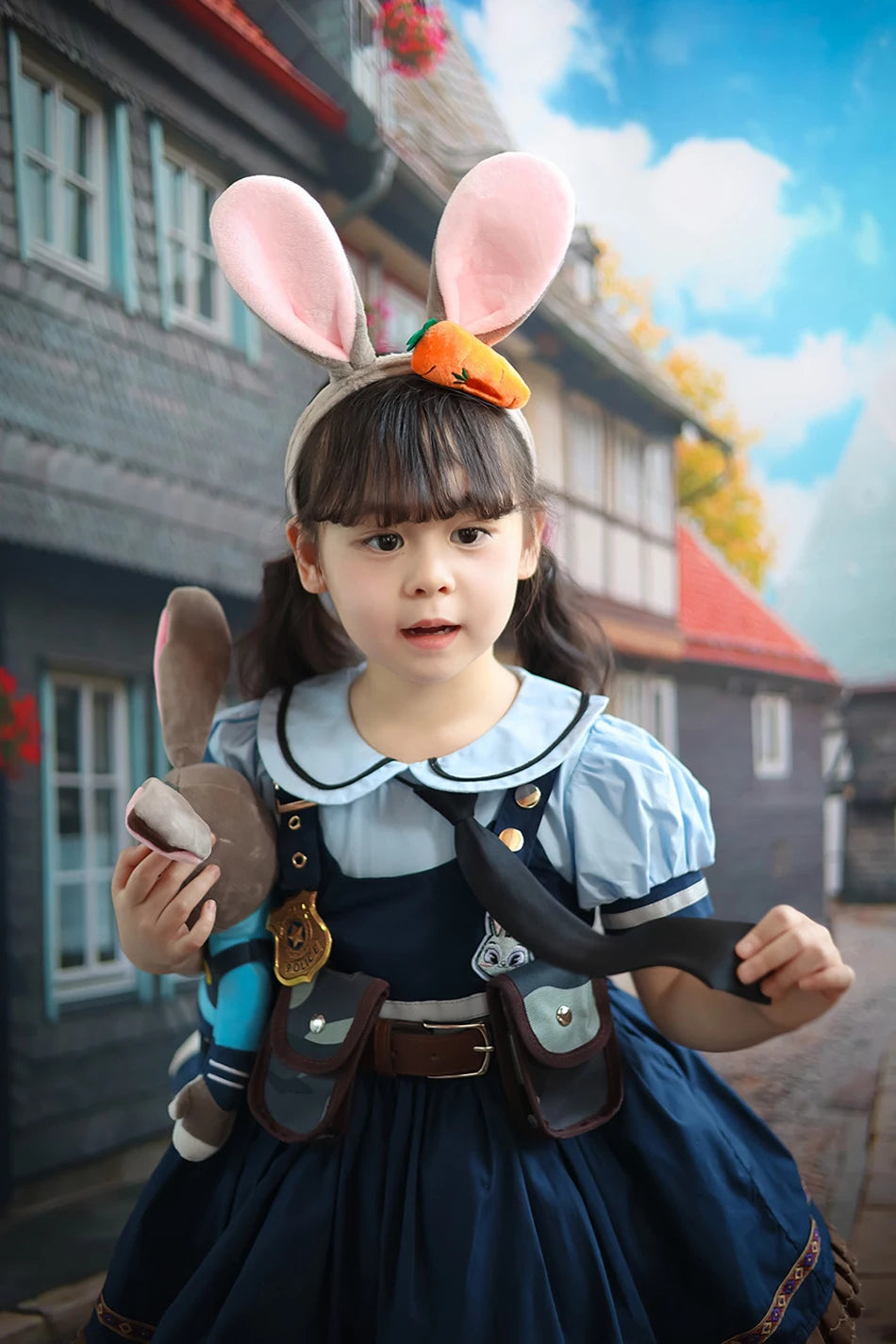 Movie Zootropolis Judy Cosplay Costume Kids Dress Tie Headdress Belt Socks Full Set Girls Police Role Play Uniform Halloween