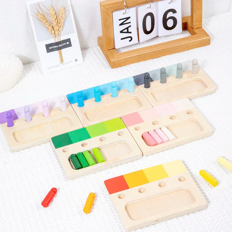 Wooden Montessori Toy Color Sense System Training Wood Insert Board 24 Color Children's Color Cognitive Matching Educational Toy