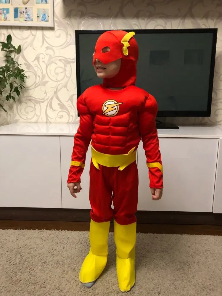 Kids Flash Muscle Superhero Fancy Dress Fantasy Carnival Party Halloween Cosplay Costumes